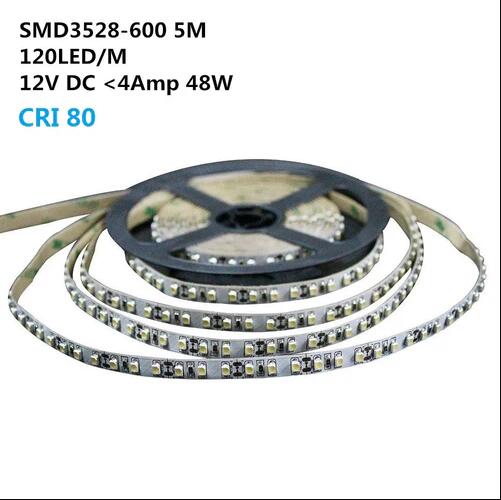 (image for) 12V Dimmable SMD3528-600 Flexible LED Strips 120 LEDs Per Meter 8mm Width 600lm Per Meter